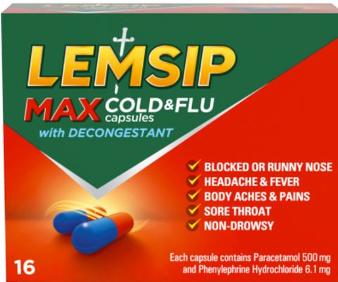 Lemsip Max Cold & Flu Decongestant Capsules 16pk